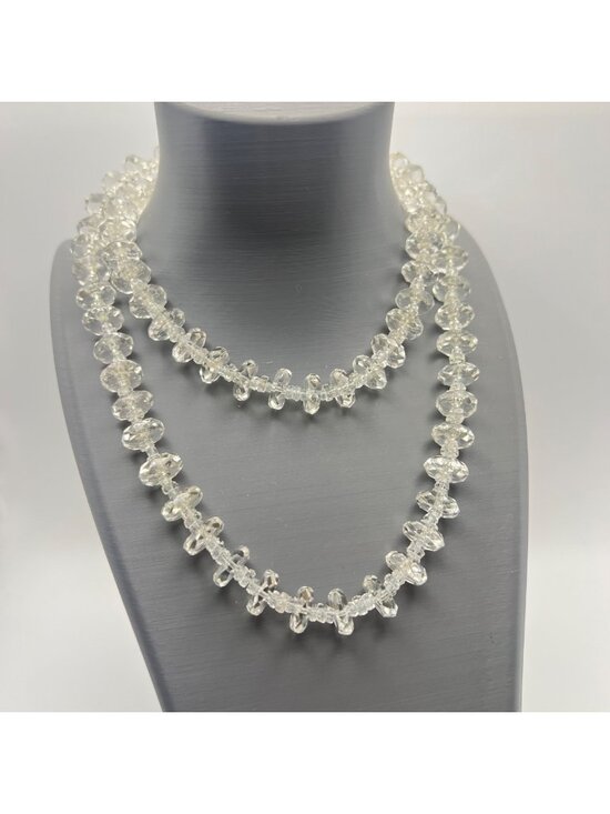 Jewelry - Vintage 30" Faceted Crystal Glass Bead Necklace 12mm Rondelle Barrel Clasp 77g